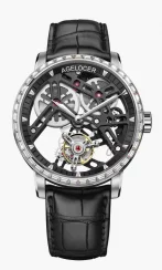 Relógio Agelocer Watches prata para homens com pulseira de couro Tourbillon Series Silver 40MM