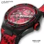 Czarny zegarek męski Nsquare ze skórzanym paskiem SnakeQueen Red 46MM Automatic