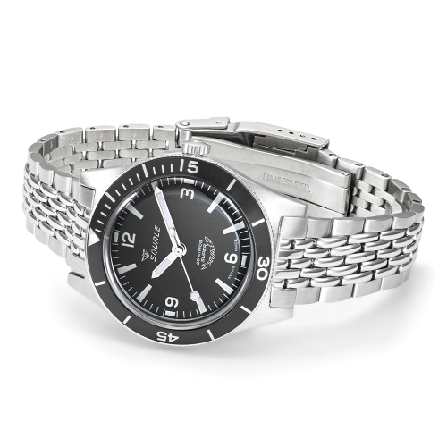 Reloj Squale plata de hombre con correa de acero Super-Squale Arabic Numerals Black Bracelet - Silver 38MM Automatic