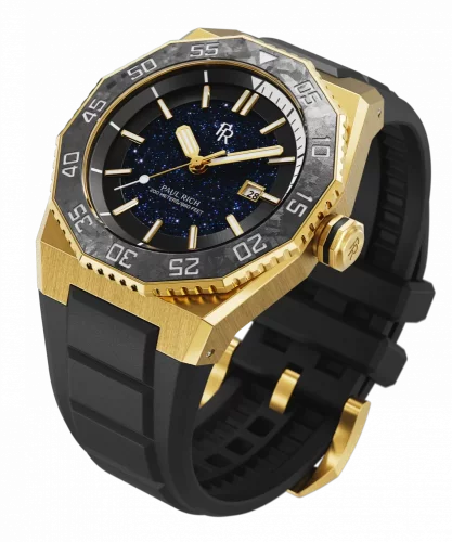 Orologio da uomo Paul Rich in colore oro con elastico Aquacarbon Pro Imperial Gold - Aventurine 43MM Automatic