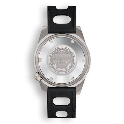 Relógio Squale prata para homens com pulseira de borracha 1521 Black Blasted - Silver 42MM Automatic