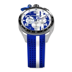 Strieborné pánske hodinky Bomberg Watches s gumovým pásikom RACING 4.1 Blue 45MM
