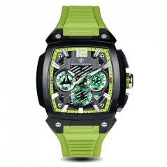 Relógio de homem Ralph Christian preto com pulseira de borracha The Phantom Chrono - Lime Green 44MM