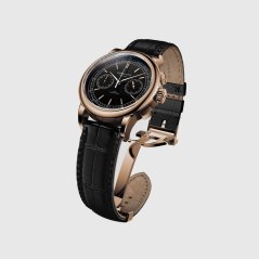 Men's gold Corniche watch with leather strap Chronograph Steel with Rose Gold Black dial 39MM