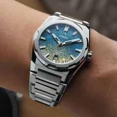 Stříbrné pánské hodinky Aisiondesign Watches s ocelovým páskem HANG Crafts - GOLD LEAF - HANMON GAS SEIDOU 40MM Automatic