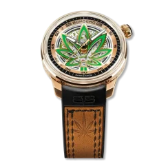 Zlaté pánské hodinky Bomberg s koženým páskem CBD GOLDEN 43MM Automatic