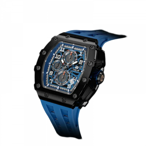 Czarny zegarek męski Tsar Bomba Watch z gumką TB8204Q - Black / Blue 43,5MM