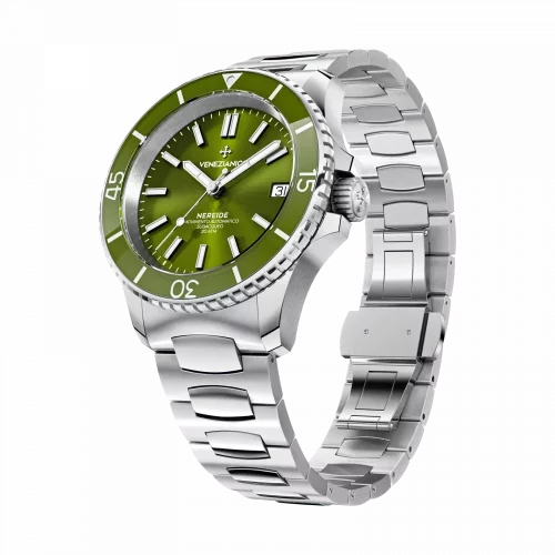 Montre homme Venezianico en argent avec un bracelet en acier Nereide 3121501C Green 39MM Automatic