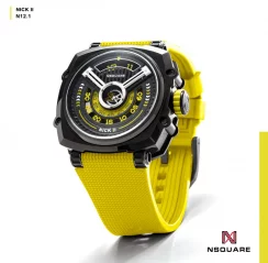 Orologio da uomo Nsquare in nero con cinturino in gomma NSQUARE NICK II Black / Yellow 45MM Automatic