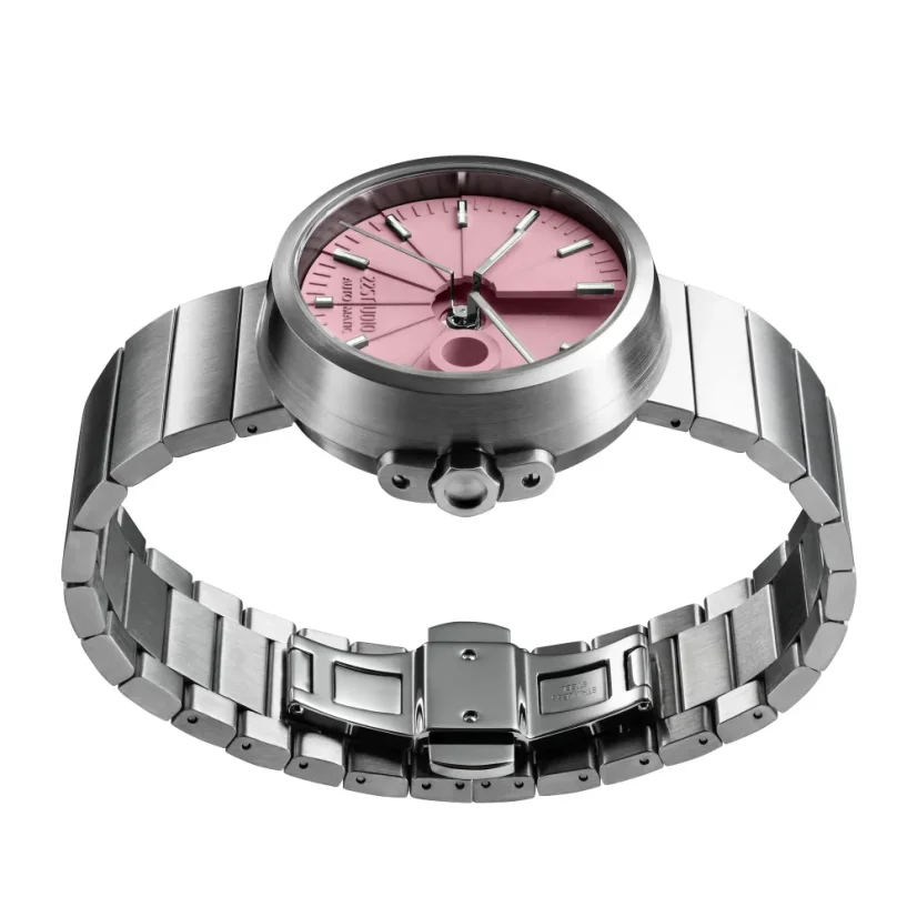 Strieborné pánske hodinky 22Designstudio Watches s ocelovým opaskom Concrete Sport Pink 45MM Automati