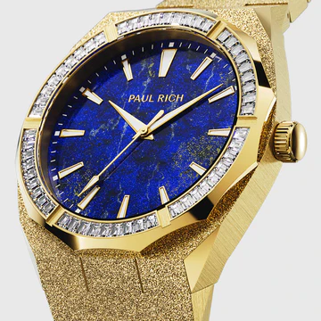 Χρυσό ρολόι Paul Rich για άντρες με ιμάντα από χάλυβα Frosted Star Dust Lapis Nebula - Gold 45MM
