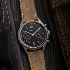 Męski srebrny zegarek Praesidus ze skórzanym paskiem PAC-76 Sand Leather 38MM