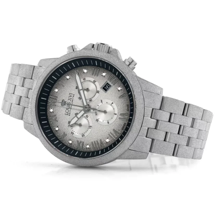 Orologio da uomo Louis XVI in argento con cinturino in acciaio Frosted Aramis - Silver 43MM