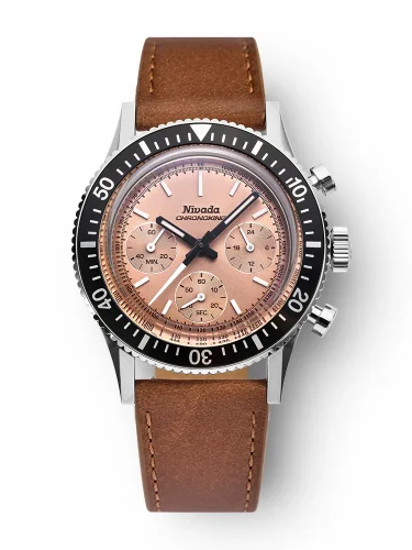 Stříbrné pánské hodinky Nivada Grenchen s koženým páskem Chronoking Mecaquartz Salamon Brown Leather 87043Q16 38MM