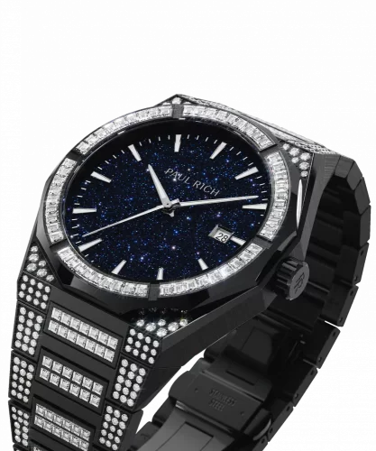 Černé pánské hodinky Paul Rich s ocelovým páskem Iced Star Dust II - Black 43MM