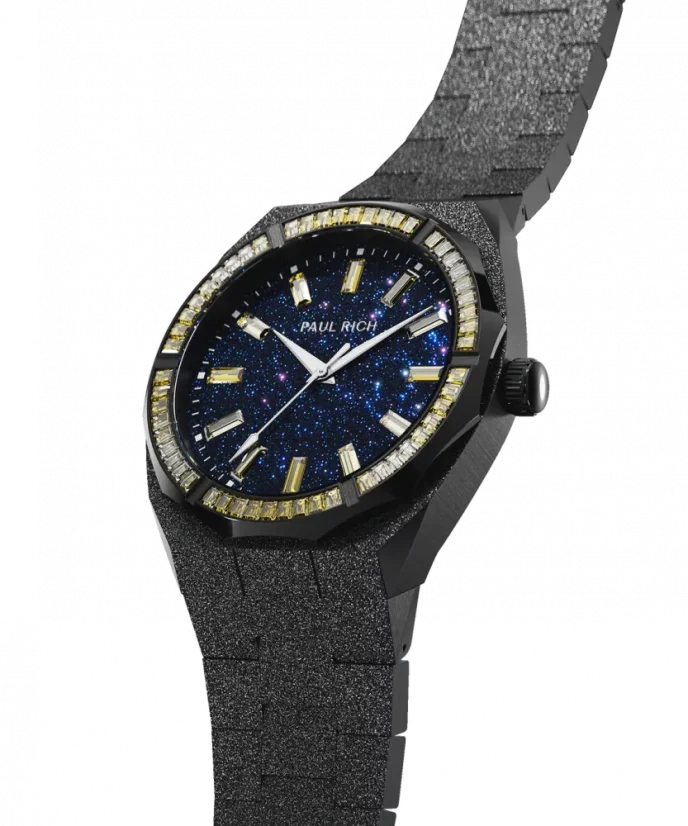 Men's black Paul Rich watch with steel strap Bumblebee Frosted Star Dust - Black 45MM Limited edition