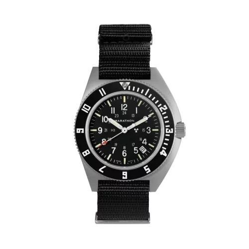Srebrni muški sat Marathon Watches s najlonskim pojasom Steel Navigator w/ Date (SSNAV-D) on Nylon DEFSTAN 41MM