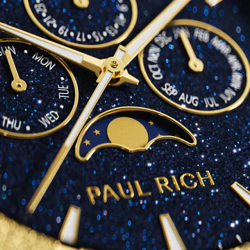 Zlaté pánske hodinky Paul Rich s oceľovým pásikom Frosted Star Dust II Moonphase - Gold 43MM