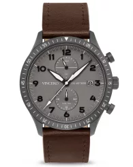 Šedé pánské hodinky Vincero s koženým páskem The Altitude Matte Gray/Brown 43MM
