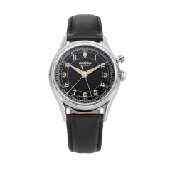 Men's silver Vulcain watch with leather strap Cricket Classique Black Plain Steel Case Back - Khaki Brown 39MM Automatic