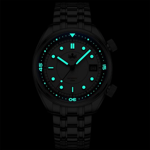 Montre Phoibos Watches pour homme en argent avec bracelet en acier Eage Ray 200M - Pastel White Automatic 41MM