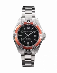 Męski srebrny zegarek Momentum Watches ze stalowym paskiem Splash Black / Coral 38MM