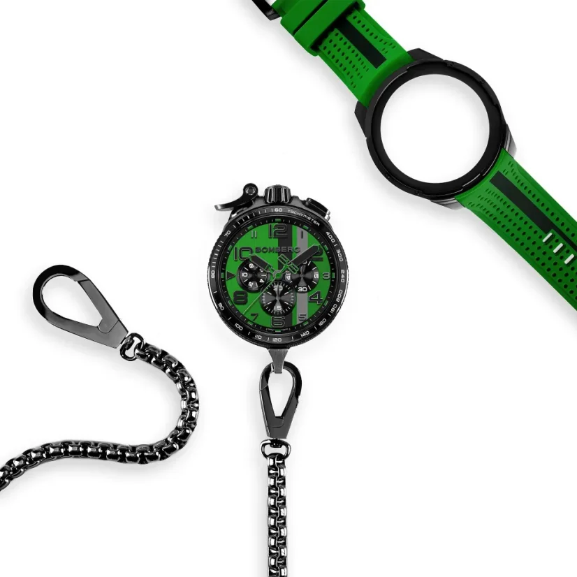 Schwarze Herrenuhr Bomberg Watches mit Gummiband RACING 4.4 Green 45MM