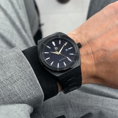 Męski czarny zegarek Rich Paul ze stalowym paskiem Star Dust - Black Automatic 45MM