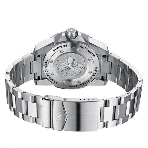 Ασημένιο ρολόι Phoibos Watches για άντρες με ιμάντα από χάλυβα Leviathan 200M - PY050B Blue Automatic 40MM