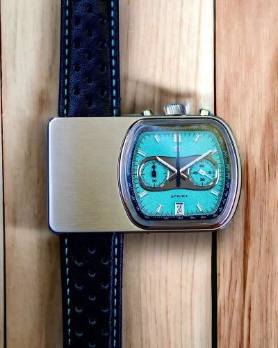 Reloj Straton Watches Plata para hombres con cinturón de cuero Cuffbuster Sprint Turquoise 37,5MM