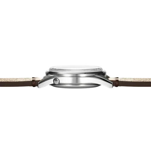 Relógio Praesidus prata para homens com pulseira de couro Rec Spec - White Sunray Brown Leather 38MM Automatic