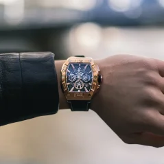 Złoty męski zegarek Ralph Christian ze skórzanym paskiem The Intrepid Chrono - Rose Gold 42,5MM