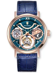Zlaté pánské hodinky Waldhoff s koženým páskem Ultramatic II Royal Blue RG 42,5MM Automatic