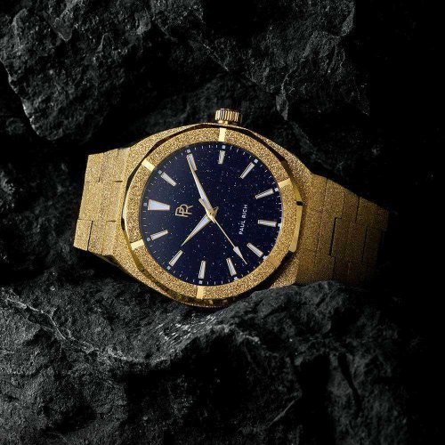 Χρυσό ρολόι ανδρών Paul Rich με ιμάντα από χάλυβα Frosted Star Dust - Gold 42MM
