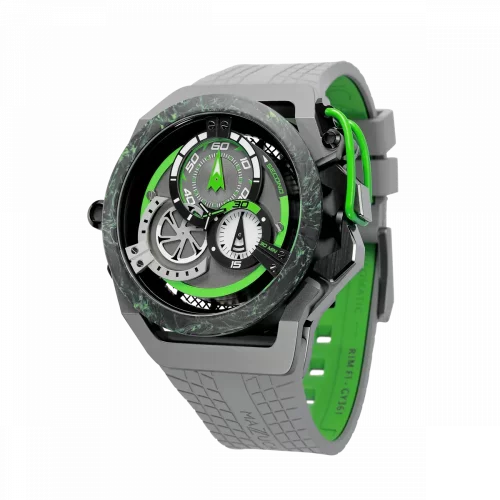 Czarny męski zegarek Mazzucato z gumowym paskiem RIM Monza Black / Green - 48MM Automatic