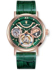 Zlaté pánské hodinky Waldhoff s koženým páskem Ultramatic II Emerald 42,5MM Automatic