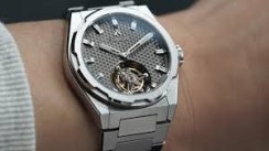 Silberne Herrenuhr Aisiondesign Watches mit Stahlband Tourbillon Hexagonal Pyramid Seamless Dial - Black 41MM