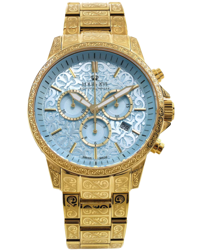 Zlaté pánské hodinky Louis XVI s ocelovým páskem Palais Royale No Diamond 1802 - Gold 43MM
