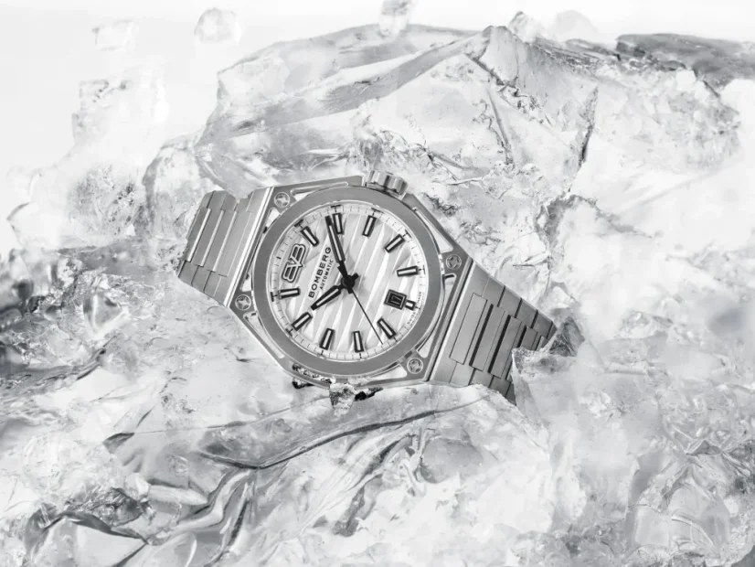 Men's silver Bomberg Watch with steel strap EDGE WHITE 43MM Automatic