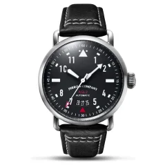 Silberne Herrenuhr Ferro & Company mit Ledergürtel AGL 2 Automatic Black 42MM Automatic