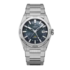 Stříbrné pánské hodinky Aisiondesign Watches s ocelovým páskem HANG GMT - Grey MOP 41MM Automatic