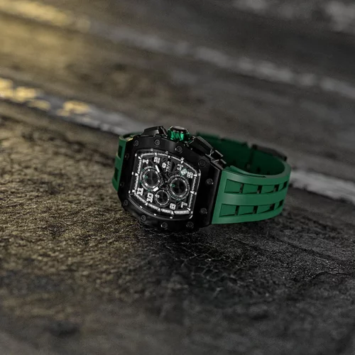 Reloj negro Tsar Bomba Watch de hombre con goma TB8204Q - Black / Green 43,5MM
