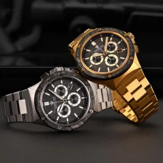Montre Louis XVI pour homme de couleur or avec bracelet en acier Frosted Le Monarque 1211 - Gold 42MM