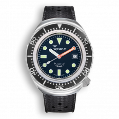 Stříbrné pánské hodinky Squale s gumovým páskem 2002 Black Round Dots - Silver 44MM Automatic