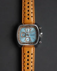 Męski srebrny zegarek Straton Watches ze skórzanym paskiem Speciale Sky Blue / Brown 42MM