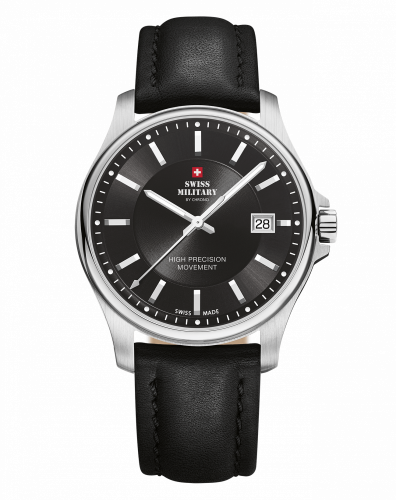 Ασημένιο ρολόι Swiss Military Hanowa για άντρες με δερμάτινη ζώνη SM30200.10 Silver 39MM