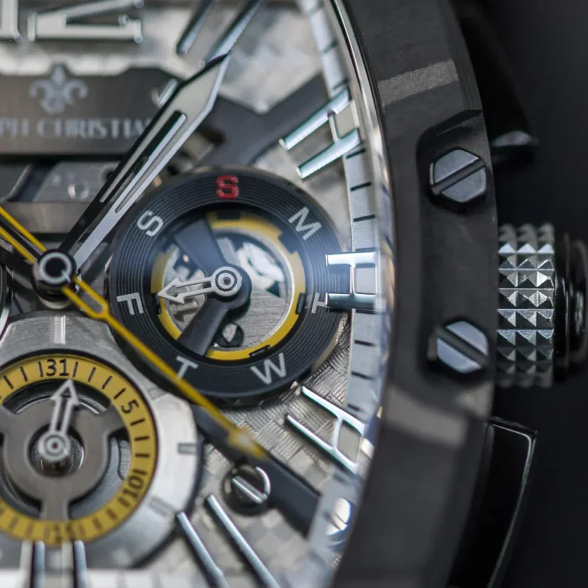 Men's black Ralph Christian watch with a rubber band The Intrepid Sport Carbon Fiber - Ivory Slate 42,5MM