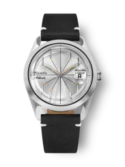 Reloj Nivada Grenchen plata de hombre con correa de cuero Antarctic Spider 32023A09 38MM Automatic
