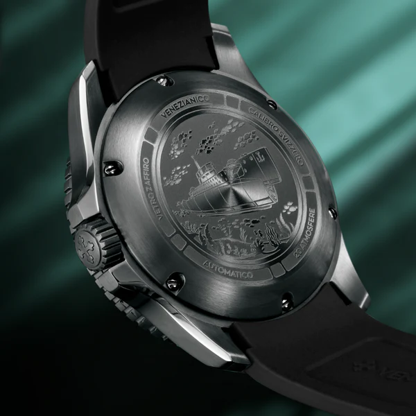Montre homme Venezianico en noir avec bracelet en caoutchouc Nereide Carbonio 4521560 42MM Automatic