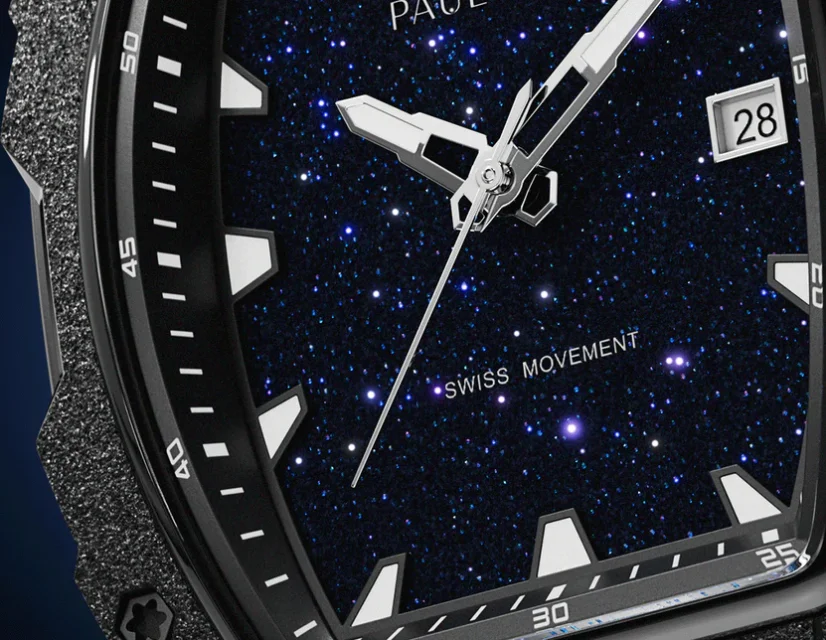 Men's black Paul Rich Watch with a rubber band Frosted Astro Galaxy - Black 42,5MM